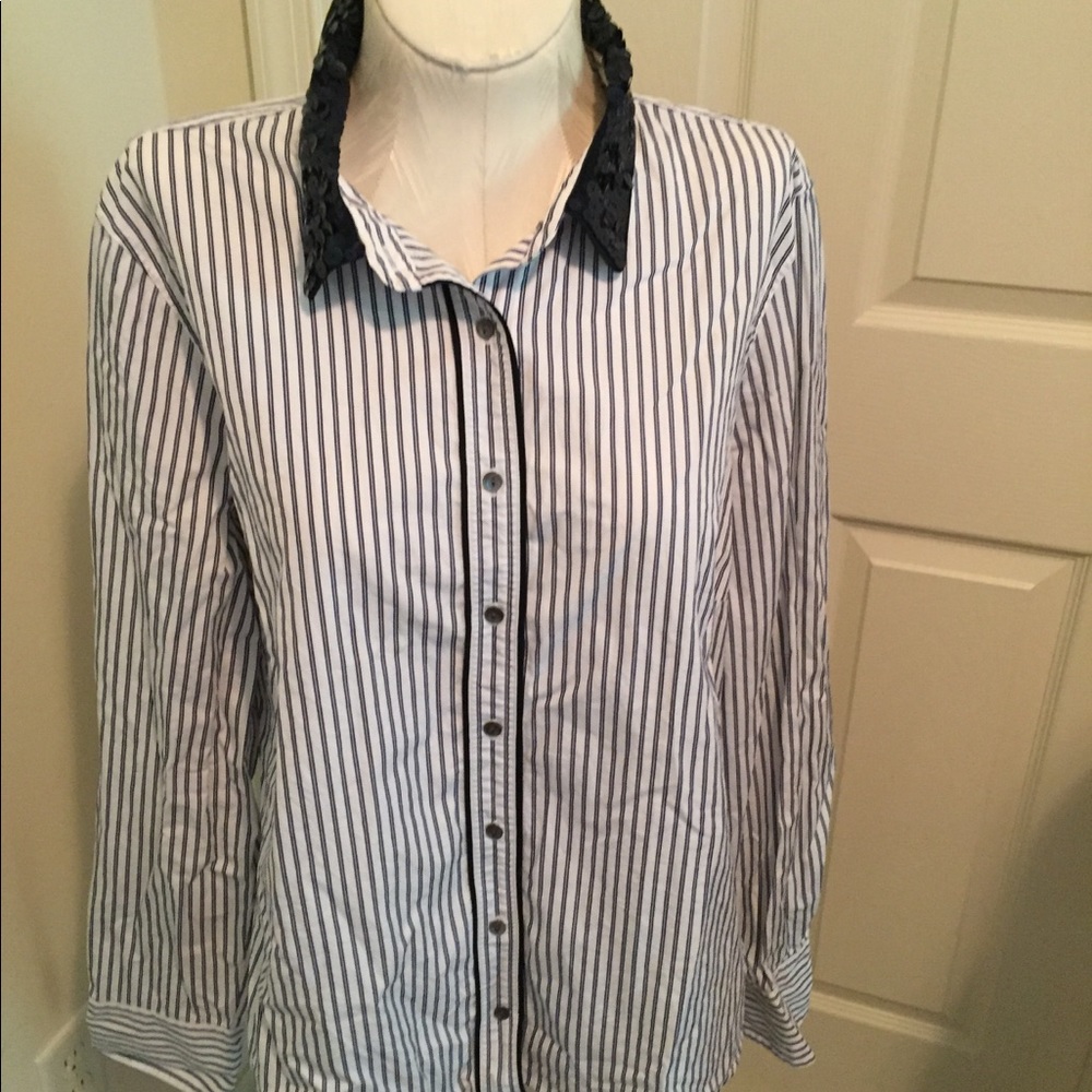 J Crew l/s blouse navy/white size 16 New